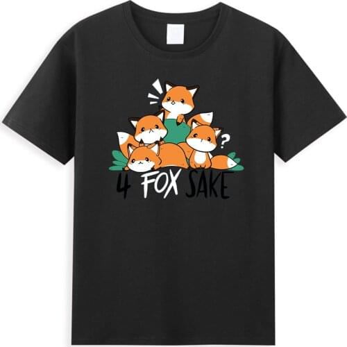 Harajuku Kawaii 4 Fox Sake T-Shirt 2021 Summer New Casual T-Shirts Cartoon Animal T Shirts Hip Hop Cotton Short Sleeve T Shirt