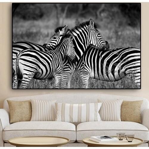 African Zebra Wild Animal Landscape Black And White Canvas, Cuadros Wall Art Painting Posters And Prints For Living Room