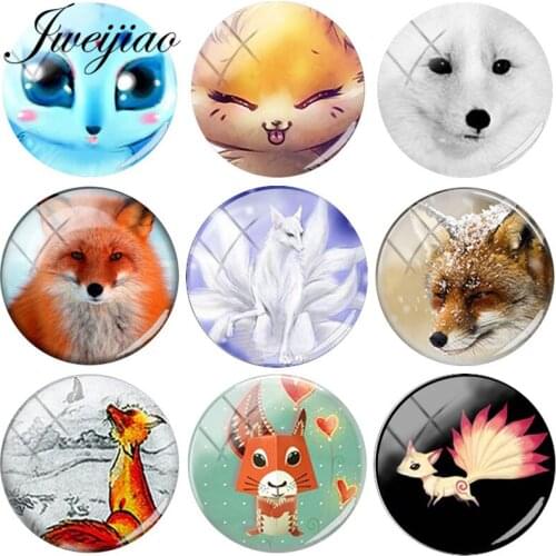 JWEIJIAO Fox Art Picture Round 12mm/15mm/16mm/18mm/20mm Glass Cabochon DIY Jewelry For Pendant Bracelet Necklace Keychain