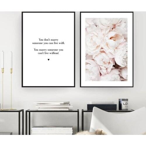 Canvas Painting Nordic Decor White Peony Flower Poster and Print marry the one Wall Art Floral Picture Bedroom Decor Home Decor