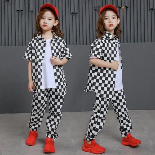 Hip Hop Costumes for Kids Jazz Ballroom Dance Clothes Dancewear Girls Boys Hiphop Plaid Shirt Pant Performance Stage Costumes LJ