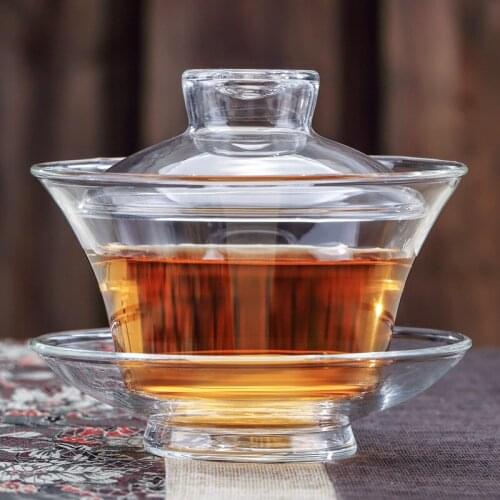 Creative Large Transparent Glass Kung Fu Gaiwan Office Drinkware Sancai Tea Bowl Single Thick Heat Resistant Teacup with Lid