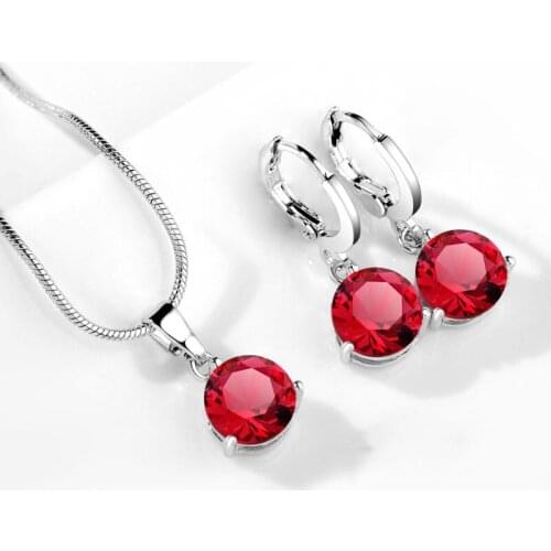 Round Zircon Copper Necklace Earrings Jewelry Sets For Women Girls Wedding Party