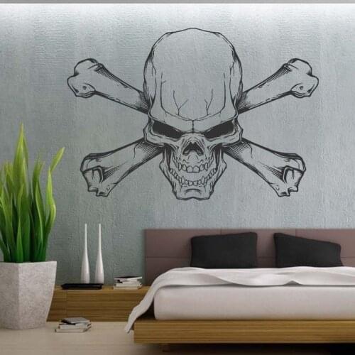 Skull Art Cross Bone Cool Detailed Vinyl Decal Sticker Cars Trucks Vans Walls House Decoration for Living Room Bedroom