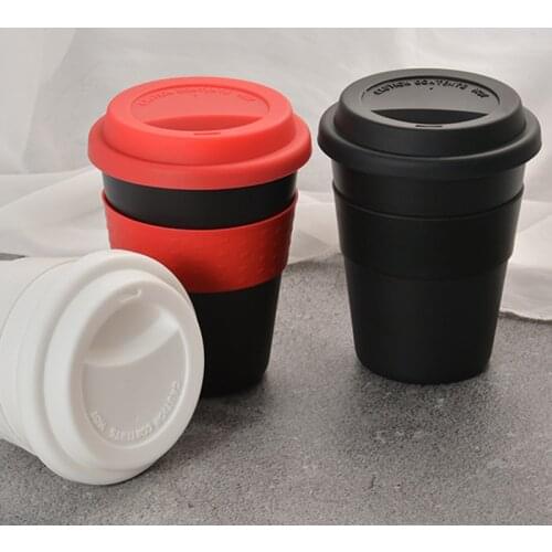 1PC New 400ml Reusable Heat Insulated Plastic Travel Mugs Tea Coffee Travel Mug Cup with Non-slip Sleeve and Silicone Lid
