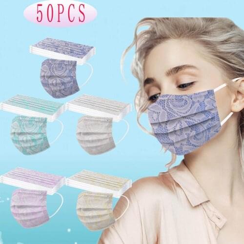 Fast Delivery 50PCS Adult Lace print Mask Disposable Face Mask 3Ply Earloop Masks Mascarilla desechable Bandage Printed mask