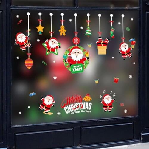 Fashion Pendant Santa Claus Wall Stickers Christmas Window Decoration Art New Year Home Decor Christmas Present Wall Decals