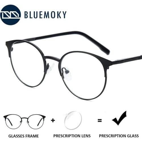 BLUEMOKY Alloy Round Prescription Glasses Women Optical Myopia Eyeglasses Retro Hyperopia Photochromic Anti-Blue-Ray Eyewear New
