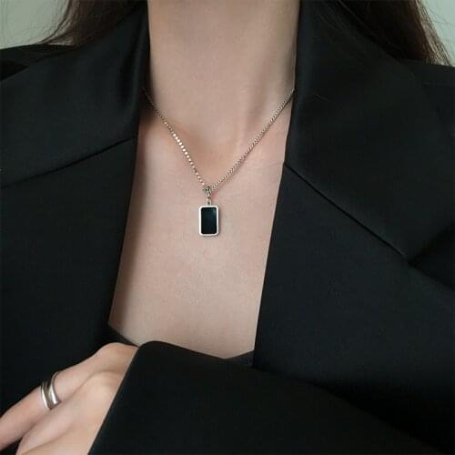 S925 Sterling Silver Necklace for Women Retro Simple Square Letter Necklace Light Luxury Clavicle Chain Jewelry Wholesale