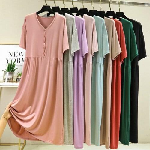 Women Modal Dress Sexy V-Neck Short Sleeve Summer Button Bohemia Tunic Dresses Vacation Playa Ladies Casual Clothes