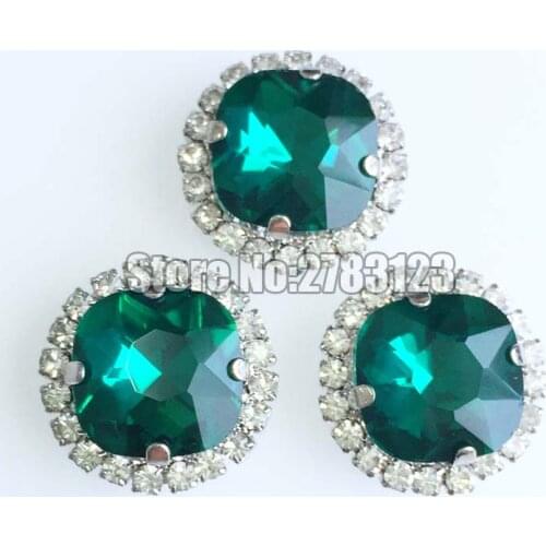 12mm 20pcs Malachite green Crystal buckle,Fat Square shape AAA+ Glass sew on rhinestones DIY Apparel accessories SKFF15