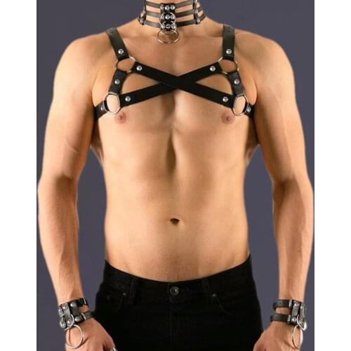 Fetish Gay Gothic Men Harness Belt Handmade Faux Leather Garter Straps For Men Casual Slim Waist Bondage Sculpting Rope Rave