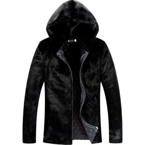 Hooded Autumn short faux mink leather jacket mens winter thicken warm fur leather coat men slim jackets jaqueta de couro fashion