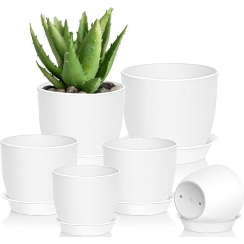 Modern Plastic Flower Plant Pot Decorative Indoor Planter Home Decor Set of 6 Set Garden Patio Indoor Flower Pot And Tray