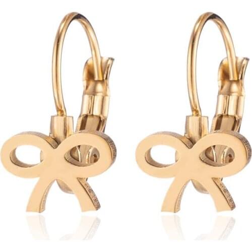 Korean Gold Silver Plated Stainless Steel Bowknot Earrings For Women Lover Tiny Stud Bow Knot Hook Earings Jewelry Birthday Gift