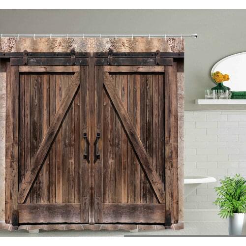 Old Vintage Wood Doors Shower Curtains Decorative Waterproof Polyester Fabric Bathroom Curtain Set Home Bath Decor With Hooks