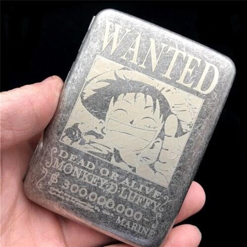 Old Sivler Color 16 Regular Size Cigarettes Case Wanted One Pieces Luffy Zoro Vintage Style Metal Cigarette Boxes Smoking Holder