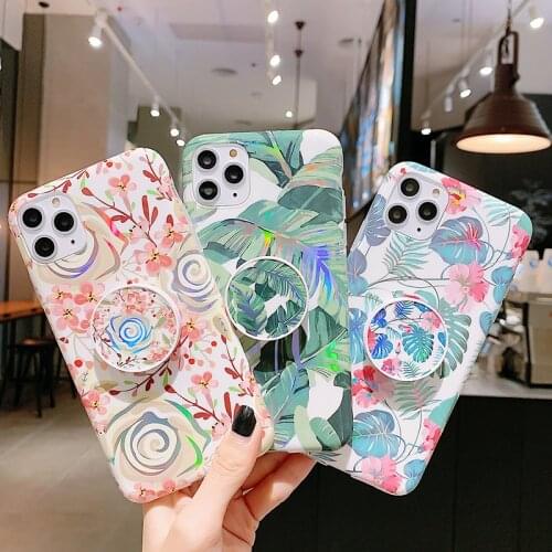 Gorgeous Laser Danana Leaf Phone Case For iPhone 11 Pro Max X XR XS MAX 7 8 Plus SE20 Flowers Flower Stand Holder IMD back cover