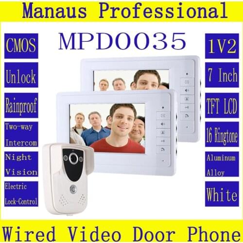High Quality 7 Inch Video Door Phone Doorbell Intercom Kit 1-camera 2-monitor Night Vision D35C