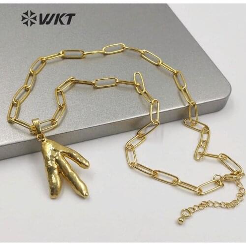 WT-N1222 WKT populared gold filled pearl pendant necklace delicate link chain pendant necklace baroque pearl in irregulare