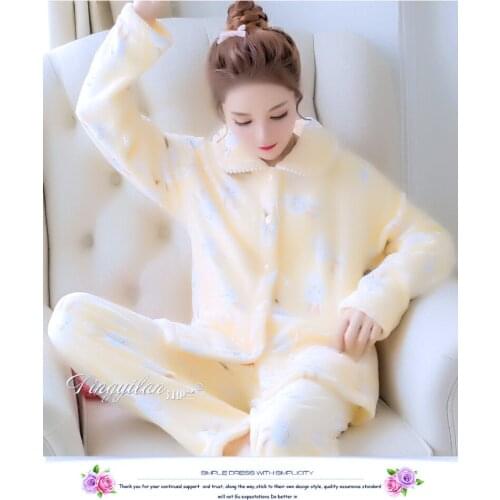 Lady Coral Velvet Pajamas Women Thick Flannel Homewear Girls Autumn Winter Long-sleeved Sleepwear Plus Size Leisure Wear D-2109