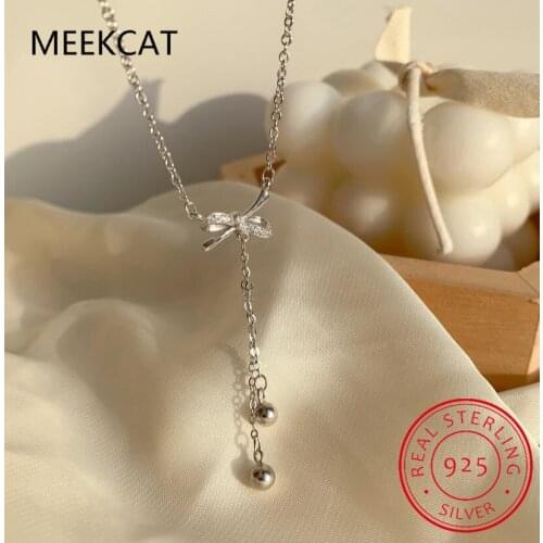 S925 Sterling Silver Bowknot Tassel Necklaces Short Clavicle Chain Temperament Crystal Necklace For Women Jewelry Accessories