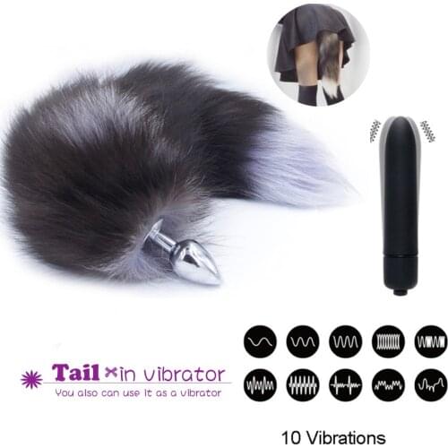 1/10 Speed Dildo Bullet Vibrator Fox Tail Big Butt Plug Metal Anal Plug Erotic Toys Cosplay Tail Sexy Anal Sex Toys for Woman