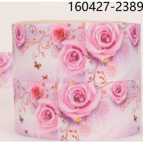 10/20/50/100 yards 1 - 1/2 ( 38 mm ) New beautiful rose flower cartoon pattern printed ribbon, DIY polyester grosgrain ribbon