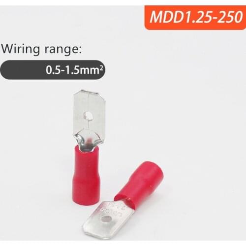 10/20pcs FDD 1.25-250 MDD1.25-250 6.3mm Red Female + Male Spade Insulated Electrical Crimp Terminal Connectors Wiring Cable Plug