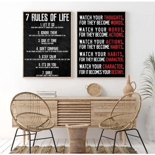 7 Rules of Life Watch Your Thoughts Motivational Poster And Print Canvas Painting For Bedroom Classroom Home Office