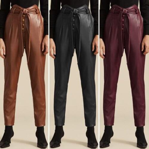 ZANZEA Stylish PU Leather Pants Womens Autumn Trousers Casual Elastic Waist Long Pantalon Palazzo Female Solid Turnip Oversize