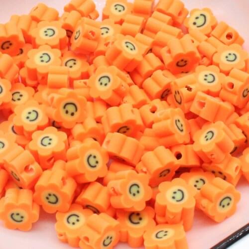Orange Smile Flowers Polymer Clay Spacer Beads Sun Flower, for Jewelry Making,Earring Making Necklace Accessories 10MM
