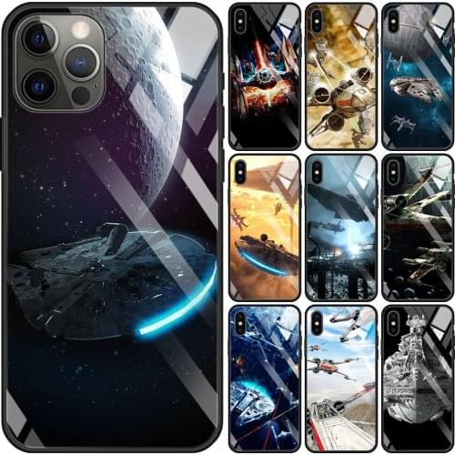 Tempered Glass Phone Case For iPhone 13 11 12 Pro Max 13 12 Mini XS XR X SE2020 7 8 6 6S Plus Fitted Capa Star Space Ship Wars
