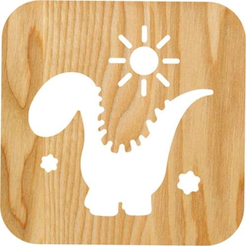 Wood Night Light 3D Dinosaur Carved Table Lamp Nursery Children Night Lamps