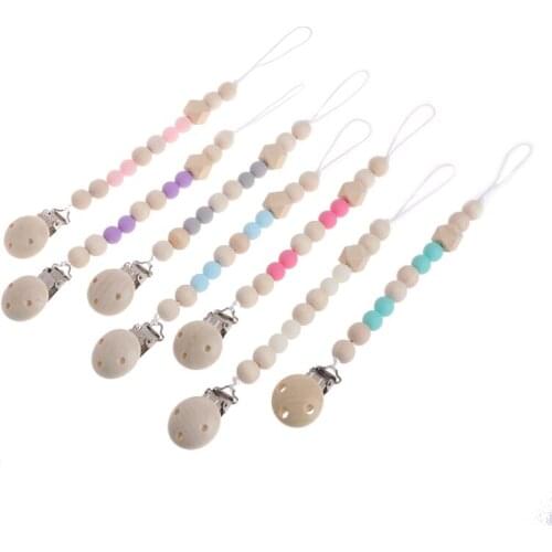 Nipple Holder Wooden Beaded Baby Pacifier Clip Chain Nipple Leash Strap Pacifier Clips Soother Chain