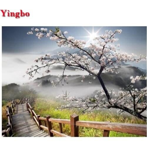 DIY 5D Square/Round Diamond Embroidery Landscape bridge sakura Diamond Painting Mosaic Picture Of Rhinestones Diamond mazayka