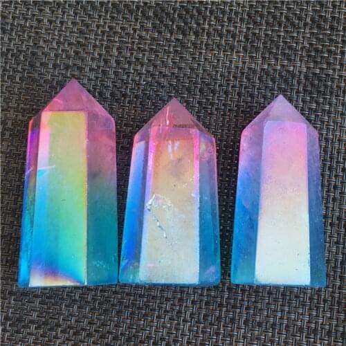 Aura Blue Purple Two-Color Wand Point Natural Quartz Crystals Healing Gemstones Reiki Feng Shui Home Decoration