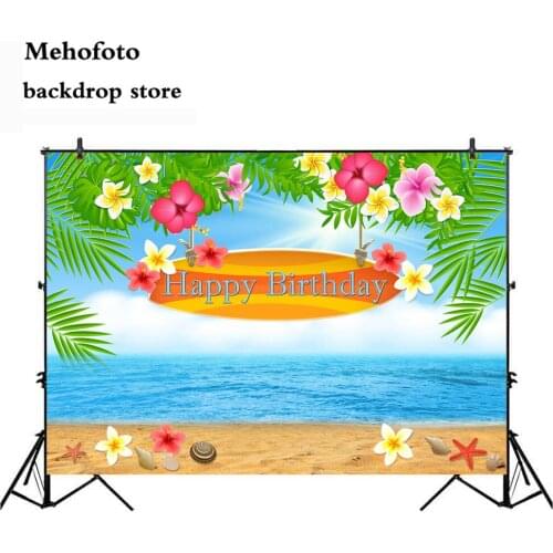 Mehofoto First Happy Birthday Theme Party Photography Backdrops Summer Holiday Sandy Beach Blue Sky Sea Photo Shoot Backdrop 683