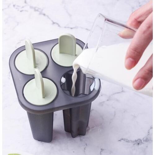 4 Cells Food Grade Ice Cream Mold Ice Cube Tray DIY Homemade Dessert Popsicle Molds With Stick Barrel Mould tool