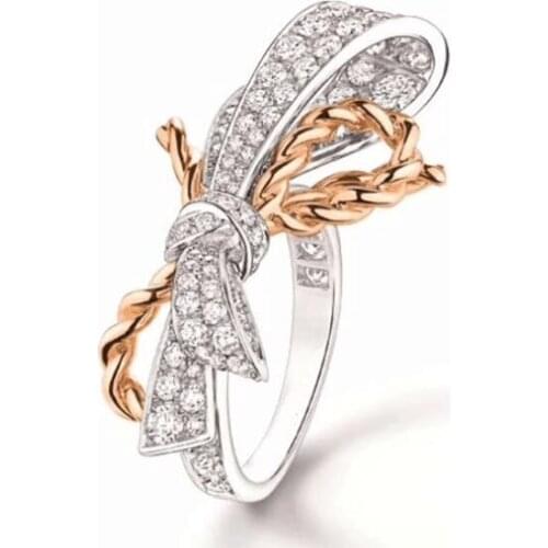 Hainon Hot Silver Color Sparkling Bow Knot Ring Micro Pave CZ for Women Valentines Day Gift Jewelry Anillos Mujer