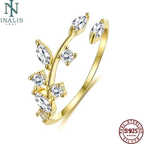 INALIS 925 Sterling Silver Rings Women Opening Adjustable Creative Tree Vine Shape Cubic Zirconia Ring Wedding Fine Jewelry