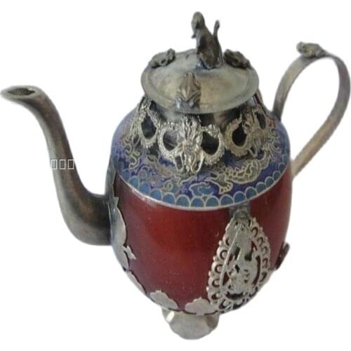 Chinese Handwork Silver copper Jade Bracelet Monkey Teapot