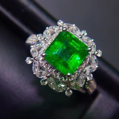 Y416 Emerald Ring 1.59ct Pure 18 K Gold Jewelry 100% Natural Emerald Gemstone Diamond Female Wedding Rings for women Fine Ring