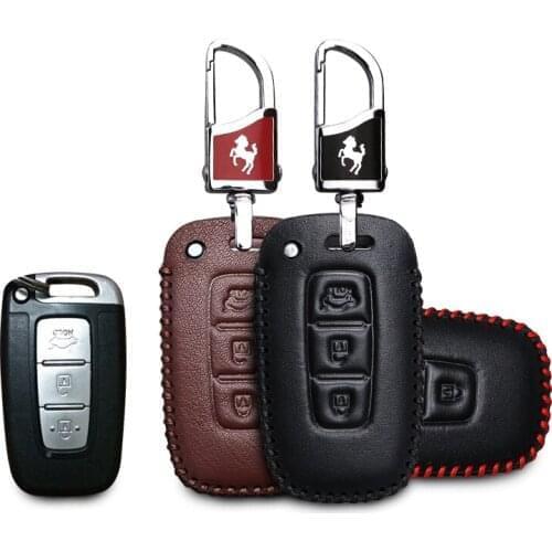 KUKAKEY Leather Car Key Case Fob Cover For Hyundai Elantra Sonata Tucson Verna I30 IX45 Remote Smart Car Key Bag Holder Shell