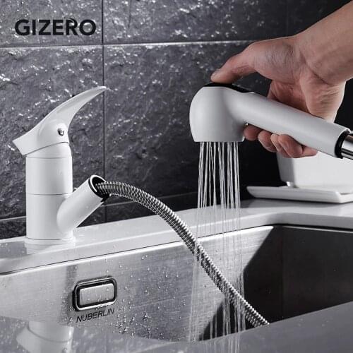 Kitchen Pull Out Faucet White Painted Sink Hot and Cold Mixer Faucet Copper Brass Deck Mounted Vanity Sink Faucet ZR586