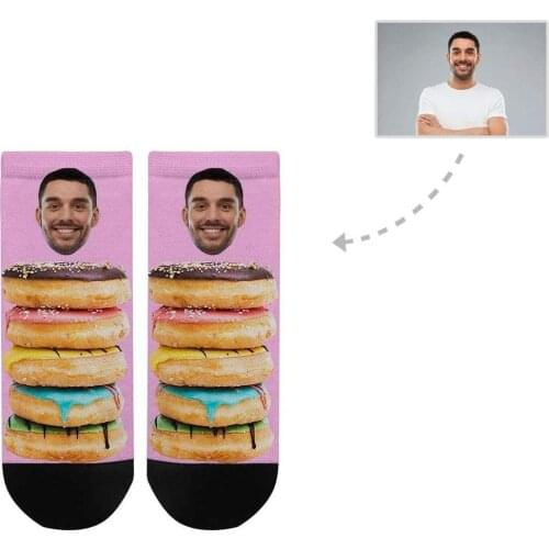 M Yescustom Custom Boyfriend Face Donut Womens Ankle Socks Personalized Novelty Unique Gift with Funny Design Photo Print