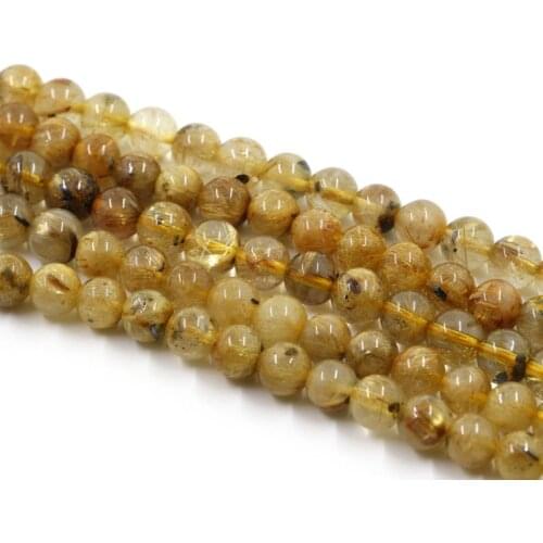 Fashion Natural Quartz rutilated Beads,5-8mm Gold Rutilated Quartz jewel Round Loose Beads 15.5 inch Full Strand