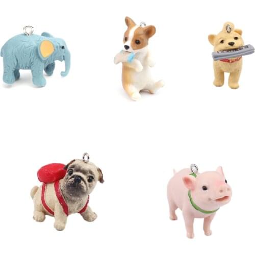 Fashion Animals 3D Simulated Elephant Dog Pig PVC Charms Women Cute Pendants DIY Making Key Chain Jewelry Gift Accessories, 2PCs