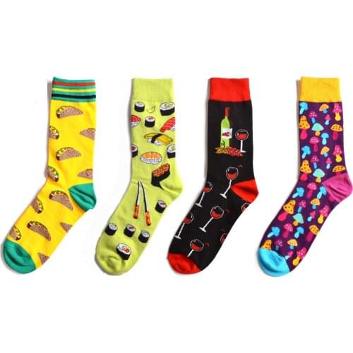 Cartoon Pizza wine Harajuku Socks Japanese Hip Hop Yellow Funny Socks Men Creative Lovely Sokken Calcetines Mujer