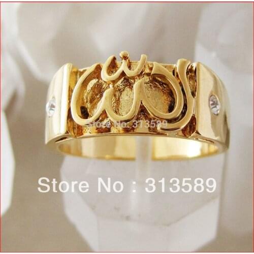 MIN ORDER 10$ CAN MIX DESIGN /MEN LADY - YELLOW GOLD COATED MUSLIM ALLAH GOD RING CZ STONE SIZE 7 8 FREE SHIPPING/GREAT GIFT